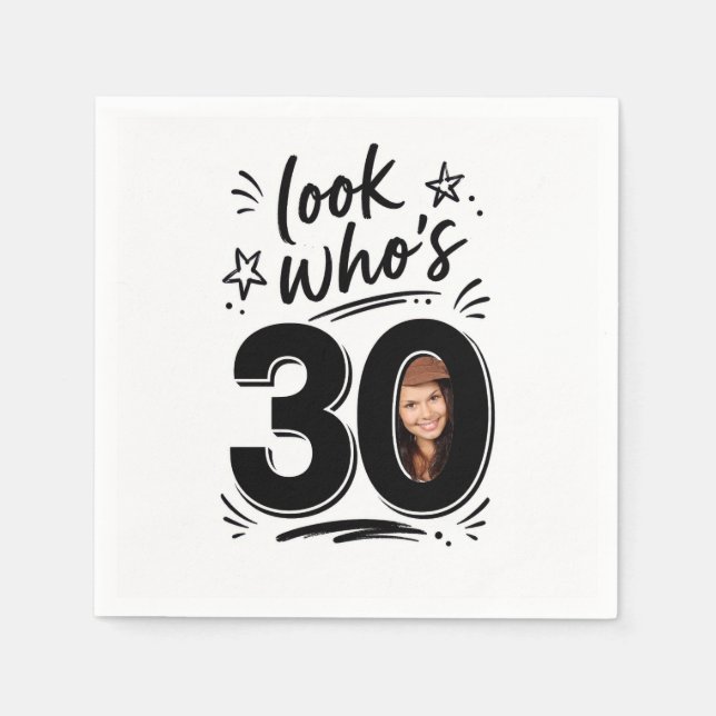 Zeitgenössischer 30. Geburtstagsfeier-Fotorahmen Serviette (Vorderseite)