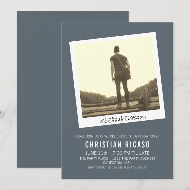 Zeitgenössischer Abschluss Altes Foto als Einladung (Vorne/Hinten)