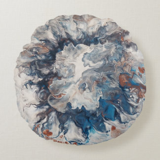 Zeitgenössischer Abstrakter Blauer Bronze Grau Cre Rundes Kissen