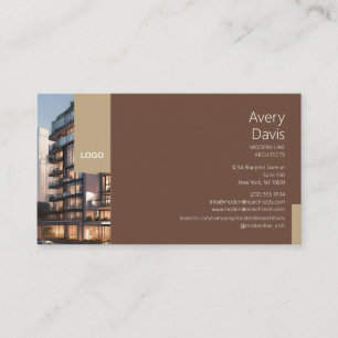 Zeitgenössischer Architekt mit Gebäudefoto und Log Visitenkarte