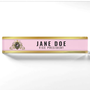 Zeitgenössischer Gold- und Pink-Namensschild für s Namensplakette
