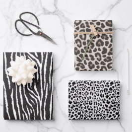 Zeitgenössischer Leopard und Zebra Geschenkpapier Set