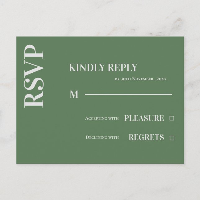 Zeitgenössischer Minimalistisch Sage Green Wedding Postkarte (Vorderseite)