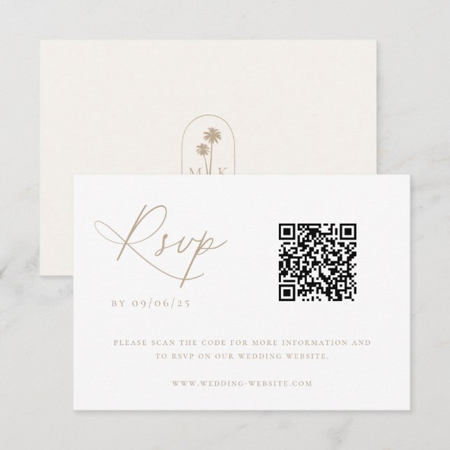 Zeitgenössischer QR-Code für Küstenchic Wedding RSVP Karte (Vorne/Hinten)