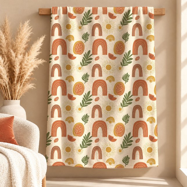 Zeitgenössischer Rust Sage Boho Formen Decke Gesch (Contemporary Rust Sage Boho Shapes Blanket Gift)