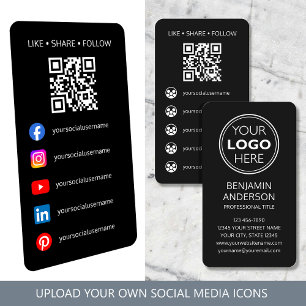 Zeitgenössischer Social-Media-Logo-QR-Code Schwarz Visitenkarte