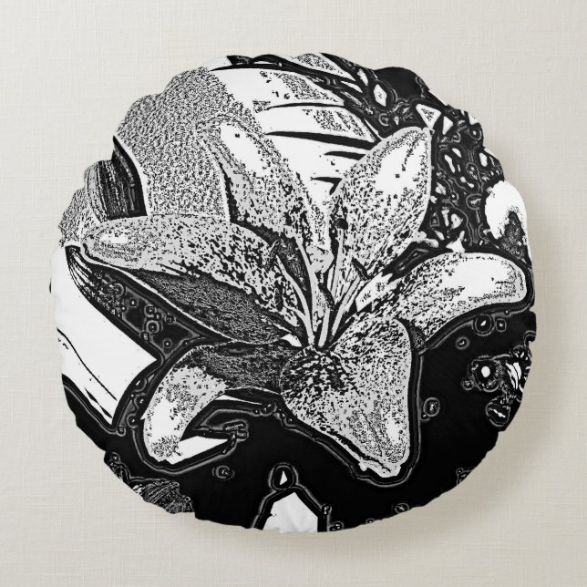 zeitgenössisches abstraktes Design in Schwarz/Weiß Rundes Kissen (Vorderseite)