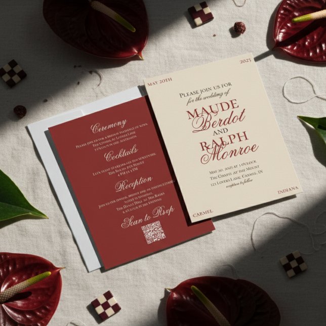 Zeitgenössisches altes Geld kühne rote Hochzeit Einladung (Luxury Classic Red Wedding Suite Theme with options to personalize for your special day!)