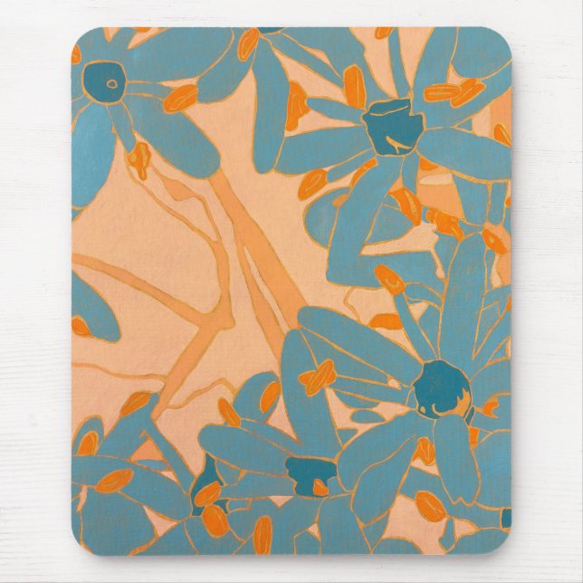 Zeitgenössisches Blattdesign in Pfirsich Mousepad (Vorne)