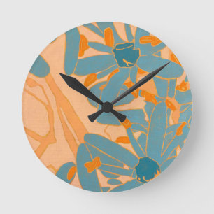 Zeitgenössisches Blattdesign in Pfirsichfarben Runde Wanduhr