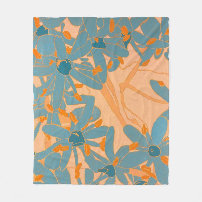 Zeitgenössisches Blattdesign Pfirsich Fleecedecke (Vorderseite)
