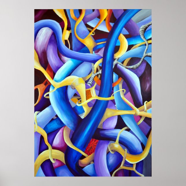 Zeitgenössisches Blau Abstrakt - tiefe Illusion Poster (Vorne)