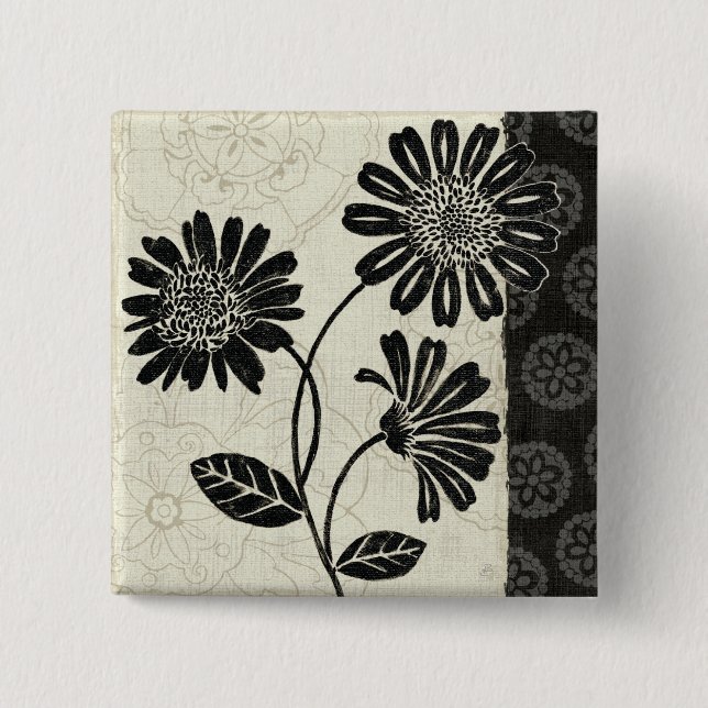 Zeitgenössisches Blumen in Schwarzweiss Button (Vorderseite)