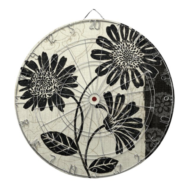 Zeitgenössisches Blumen in Schwarzweiss Dartscheibe (vorne)