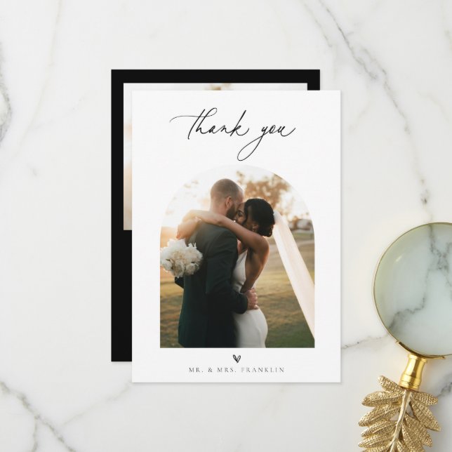 Zeitgenössisches Chic Minimalistisch Wedding Foto Dankeskarte (Vorderseite/Rückseite Beispiel)