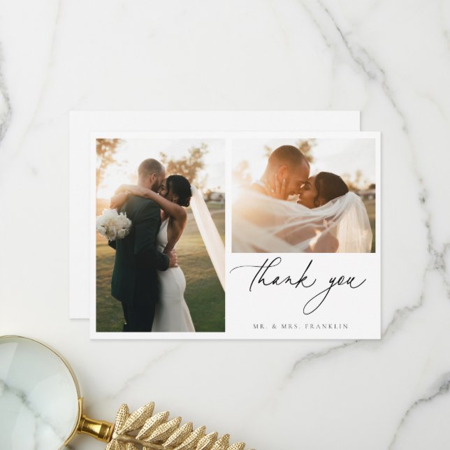 Zeitgenössisches Chic Minimalistisch Wedding Foto Dankeskarte (Vorderseite/Rückseite Beispiel)