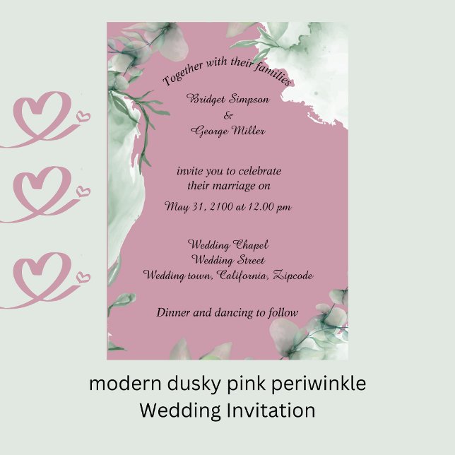 zeitgenössisches dusky pink periwinkle Wedding Ein Einladung (modern dusky pink periwinkle Wedding Invitation by wedding Hobinishop)
