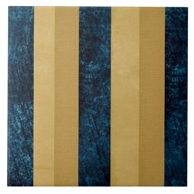Zeitgenössisches gestreiftes Royal Blue, Gold, But Fliese (Vorderseite)