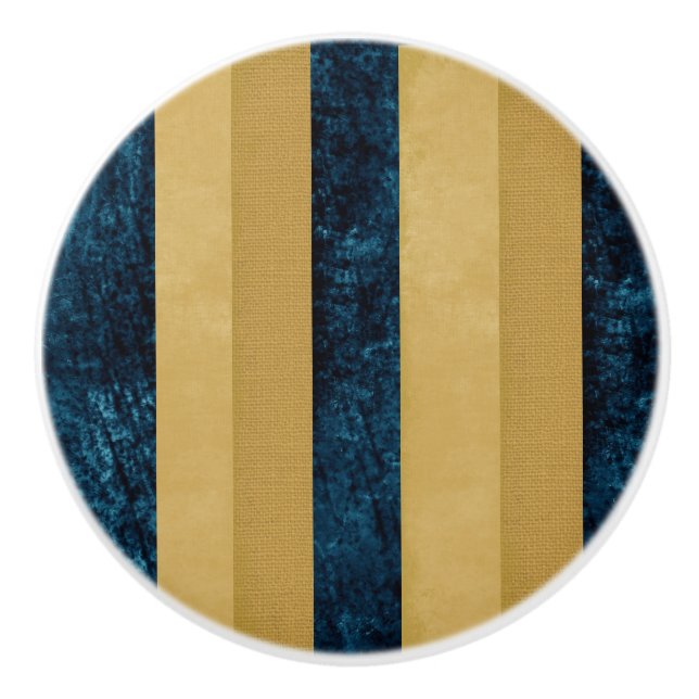 Zeitgenössisches gestreiftes Royal Blue, Gold, But Keramikknauf (Vorderseite)