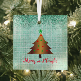 Zeitgenössisches Gold Grün und Roter Weihnachtsb Ornament Aus Glas