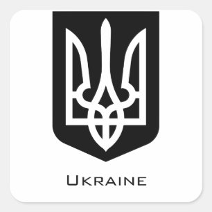 Zeitgenössisches Grafik-Emblem Tryzub der Ukraine Quadratischer Aufkleber