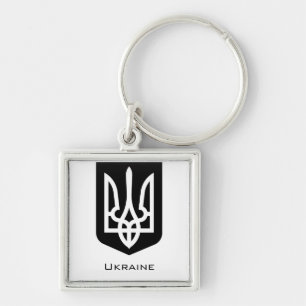 Zeitgenössisches Grafik-Emblem Tryzub der Ukraine Schlüsselanhänger