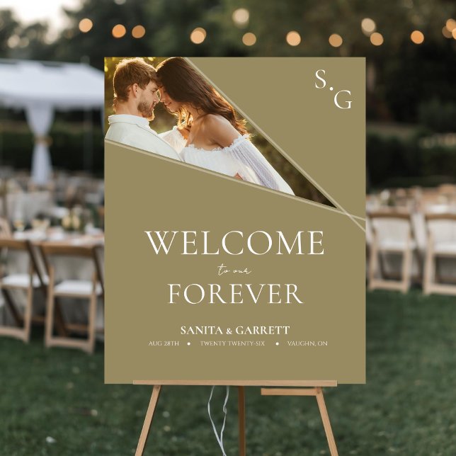 Zeitgenössisches Hochzeits-Willkommensschild mit F Poster (Wedding Photo Welcome Sign)