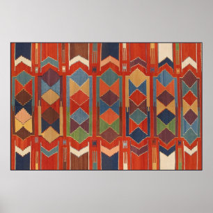 Zeitgenössisches Kilim-Muster Orange Blau Grün Poster