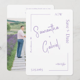 Zeitgenössisches Lavendel-Foto Hochzeit Sichern Si Save The Date