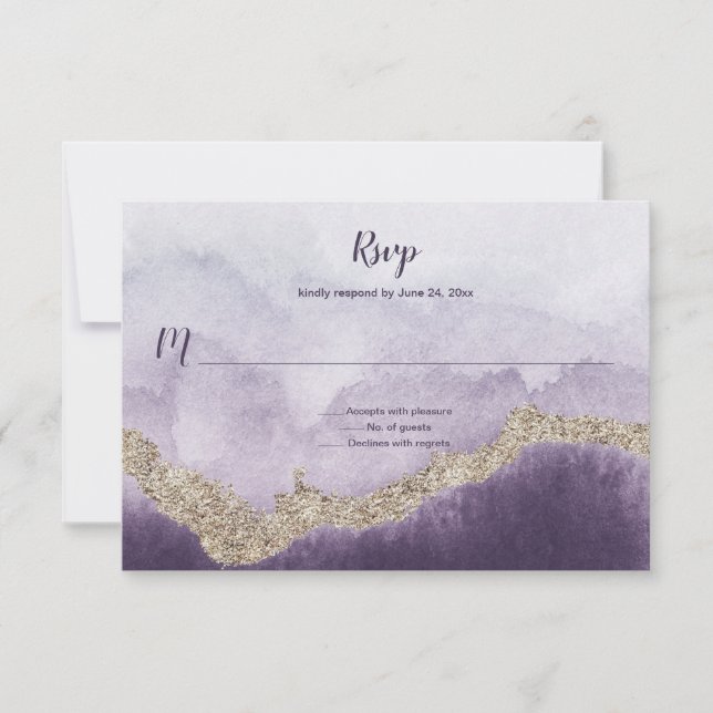 Zeitgenössisches Lila Amethyst- und Goldschwärmen  RSVP Karte (Vorderseite)
