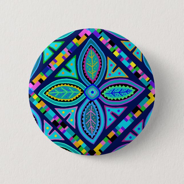 Zeitgenössisches Oma-Quadrat-Blumenmuster Button (Vorderseite)