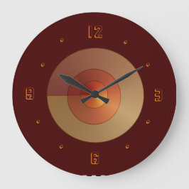 Zeitgenössisches Rot/Braun mit Zentrum des Goldlac Große Wanduhr
