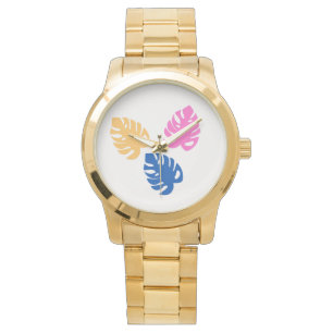 Zeitgenössisches Rustikales Aquamarines Leaf-Gold Armbanduhr