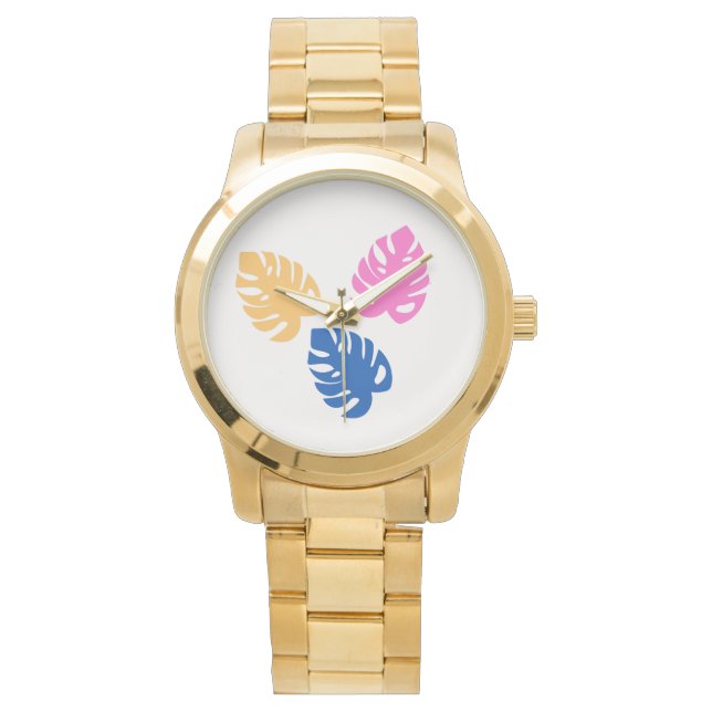 Zeitgenössisches Rustikales Aquamarines Leaf-Gold Armbanduhr (Vorderseite)