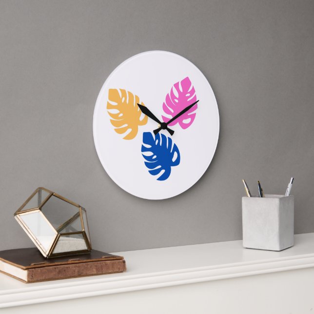 Zeitgenössisches Rustikales Aquamarines Leaf Große Wanduhr (Büro)