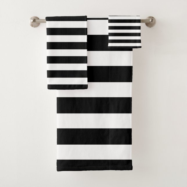 Zeitgenössisches Schwarz und Weiß, horizontal gest Badhandtuch Set (Insitu)