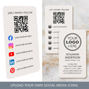 Zeitgenössisches Social-Media-Logo QR-Code Off-Whi Visitenkarte