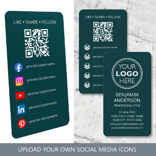 Zeitgenössisches Social-Media-Logo QR-Code Türkis Visitenkarte