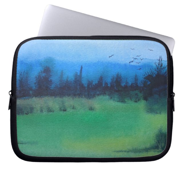 zeitgenössisches Waldland grün und schwarz Laptopschutzhülle (Vorderseite)