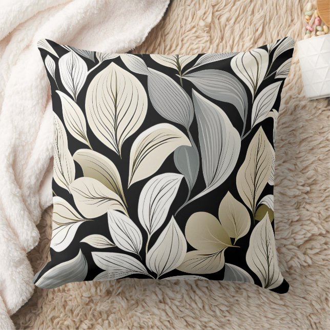 Zeitgenössisches Waldorf Leaf Muster Weiß Beige Gr Kissen (Decke)