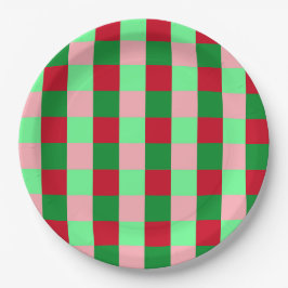 Zeitgenössisches Weihnachten Schachbrettmuster Pappteller