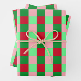 Zeitgenössisches Weihnachts-Karo-Muster Geschenkpapier Set