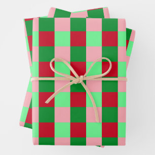 Zeitgenössisches Weihnachts-Karo-Muster Geschenkpapier Set