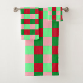 Zeitgenössisches Weihnachts-Schachbrettmuster Badhandtuch Set