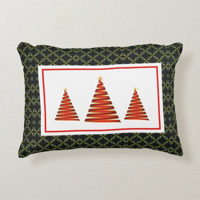 Zeitgenössisches Weihnachtsbaumtrio Dekokissen (Vorderseite)