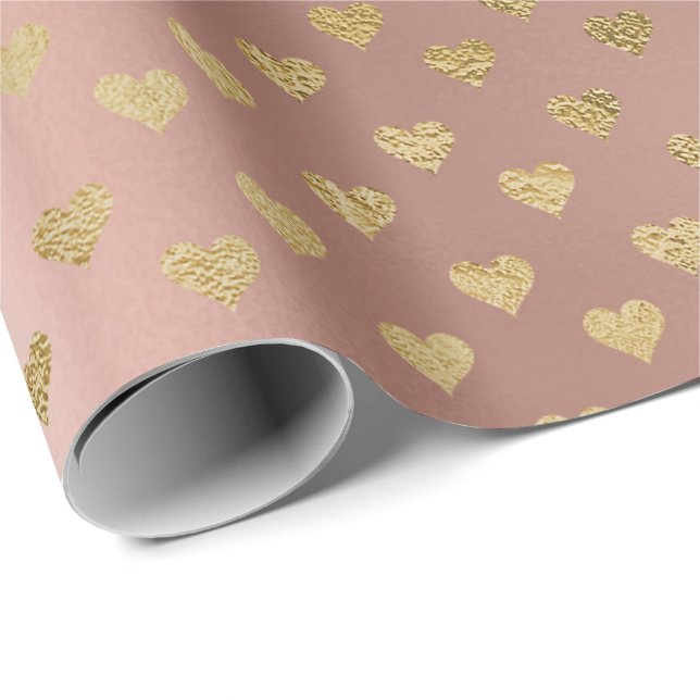 Zeitgenössisches zartes Herz Rosa Rose Gold Glam Geschenkpapier (Rolleneckpunkt)