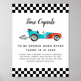Zeitkapselunterschrift | Boy Race Car Geburtstagsp Poster
