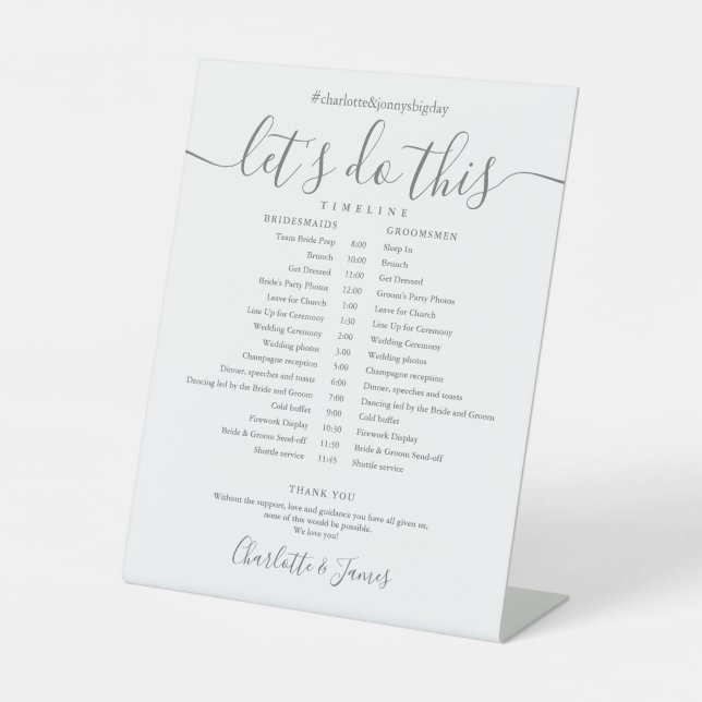 Zeitleiste für die Hochzeit von Skripten Sockelschild (Vorderseite)