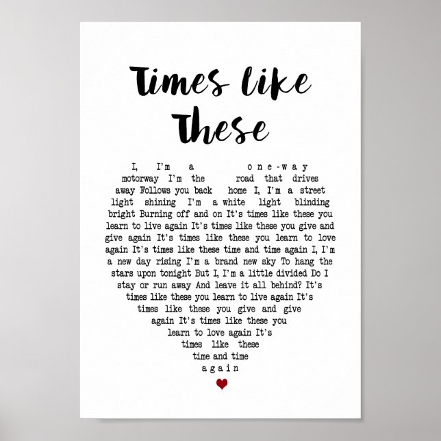Zeitliche wie diese Heart Song Lyric Wall Art Prin Poster (Vorne)