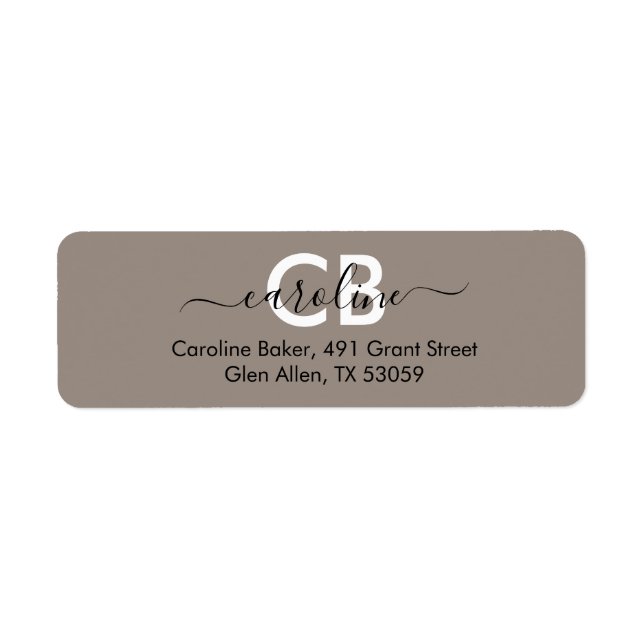 Zeitlos - Beige-graues Monogramm-Adressenlabel (Vorne)